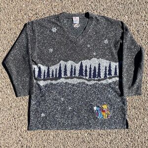 Winnie The Pooh Winter Vtg 1990s The Disney Store V Neck Sweater Women’s (L)